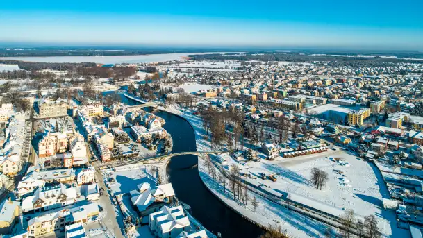Zimowy Pisz na ujęciach z drona, styczeń 2024 r.
