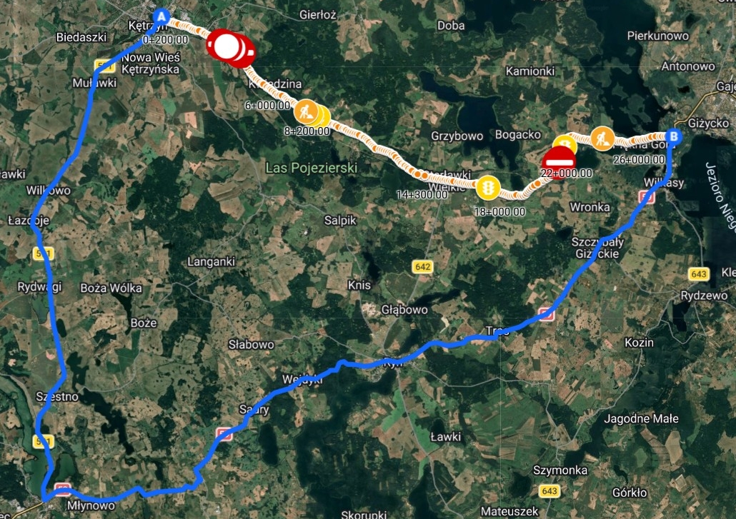 Będą utrudnienia i objazd na trasie z Kętrzyna do Giżycka